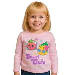 Shopkins Graphic Tee Sweet and Cute Scoop Neck Long Sleeve Pink Size 4